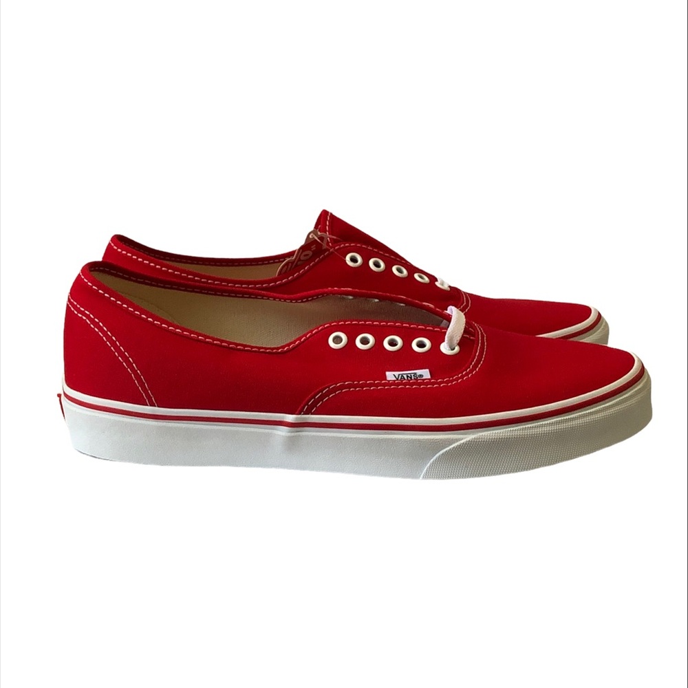 VANS Authentic Red White Canvas Men Shoes Sneakers Size Mens 11.5  Women 13.0